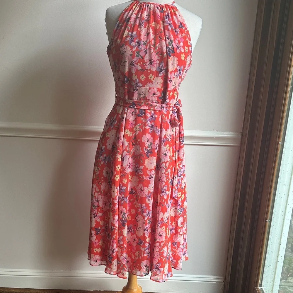 Eliza J Halter Neckline Floral Dress in Red and Pink Floral Size 8 NWT - Picture 4 of 12